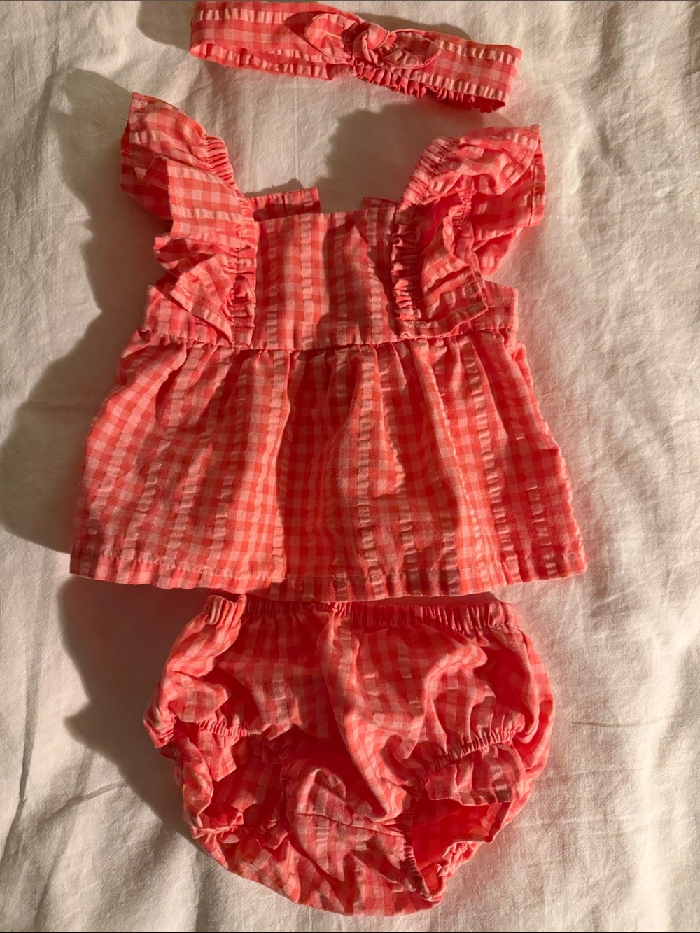 Carter's Coral Pink Gingham Ruffle 3-Piece Set